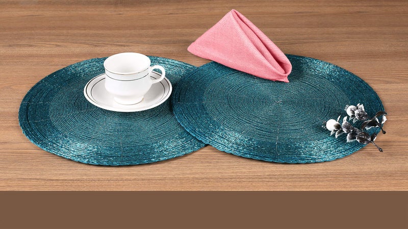 Light & Pro Lightnpro Beaded Placemats Set of 4 - Round Handmade Farmhouse Table Chargers - Decorative Glitz Placemats for Dining Table, Holiday Parties, Wedding, Kitchen & Event DÃ©cor - 13 Inch Teal - Image 3